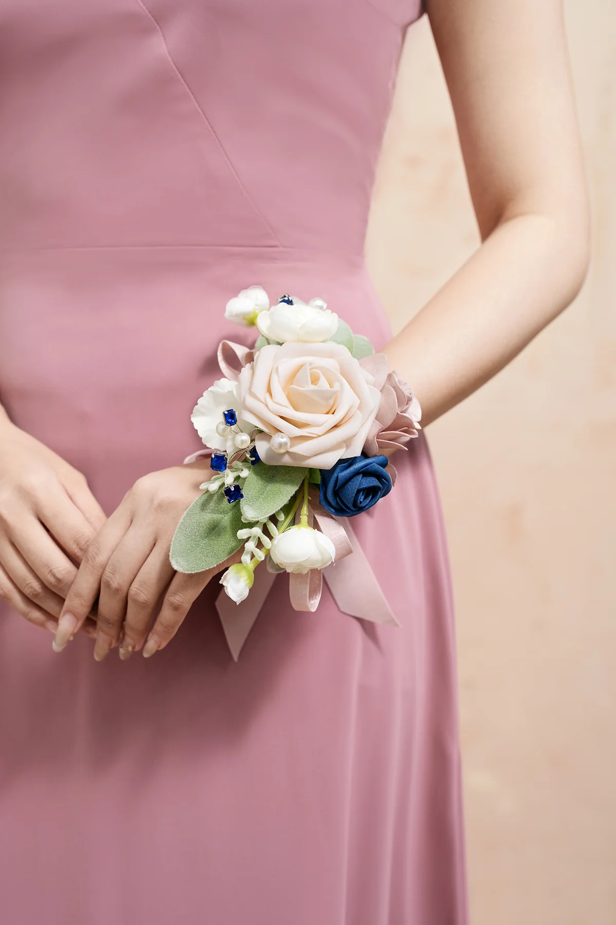 Wrist Corsages & Shoulder Corsages in Dusty Rose & Navy Blue - Image 4