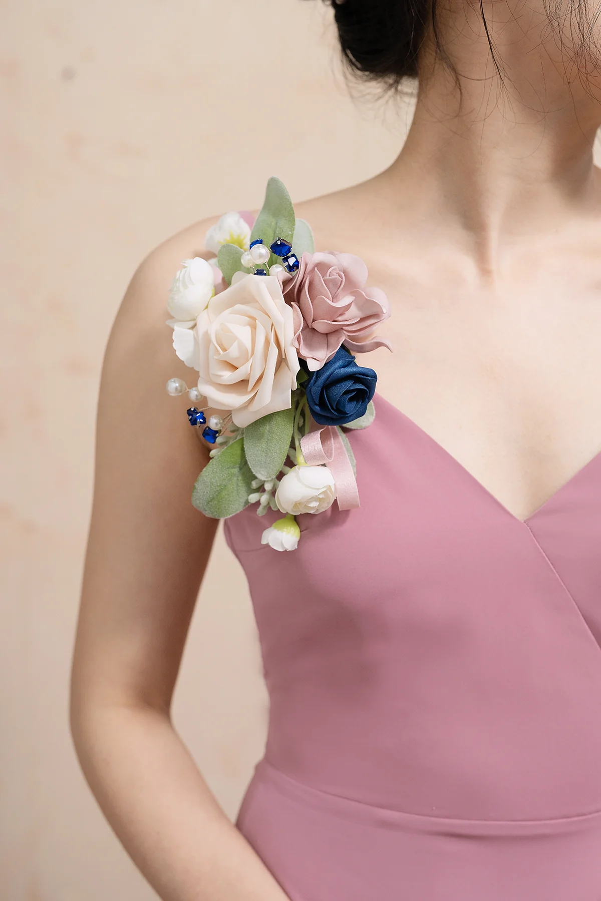 Wrist Corsages & Shoulder Corsages in Dusty Rose & Navy Blue - Image 5
