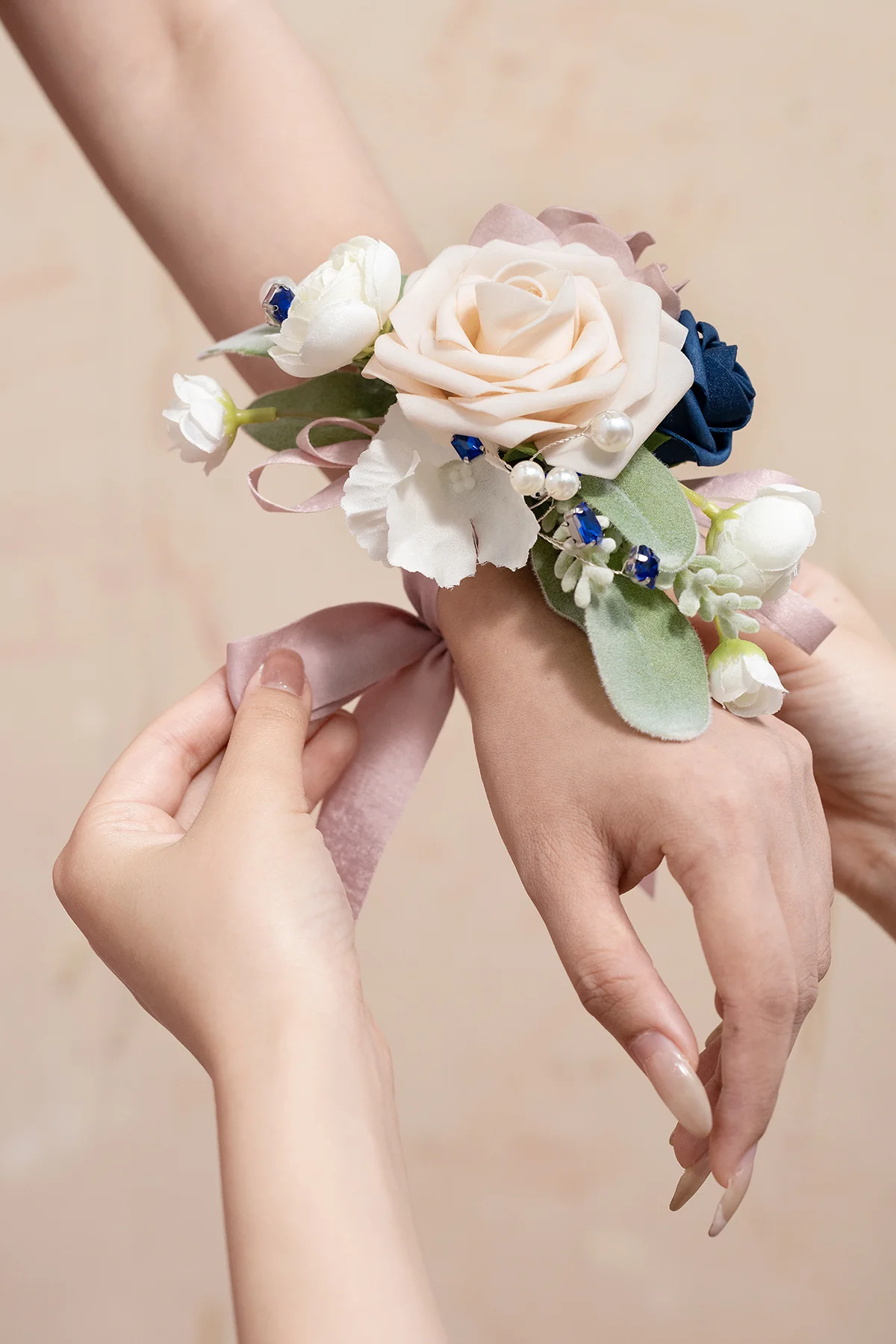Wrist Corsages & Shoulder Corsages in Dusty Rose & Navy Blue - Image 6